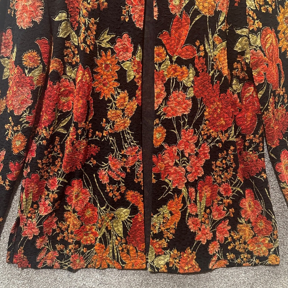 Coldwater Creek Womens M Floral Brocade Open Front Cardigan Jacket Black Orange - Picture 8 of 10